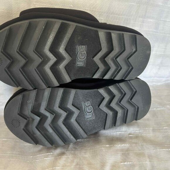 UGG Maxi Graphic Slide Platform Black Fur Slippers 8 - Picture 3 of 3
